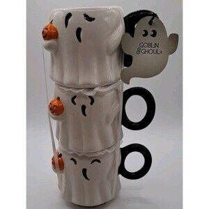 Goblin & Ghoul Halloween Ghost Stack Mugs Lot Of 3 Stackable Mugs BOO